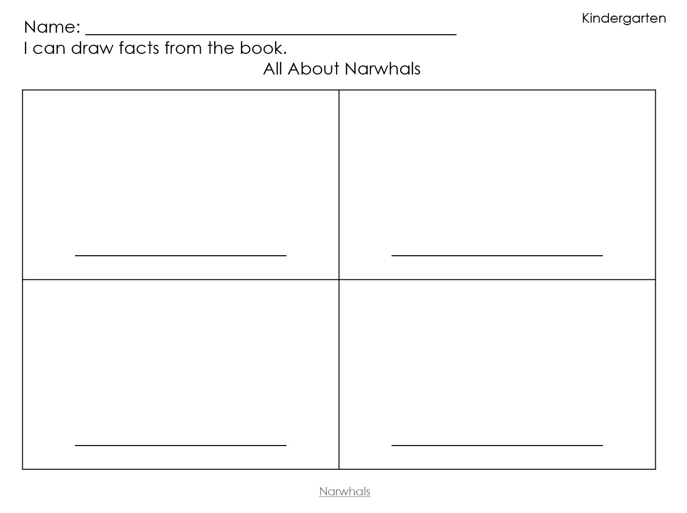 Blank note sheet on narwhals with four empty boxes